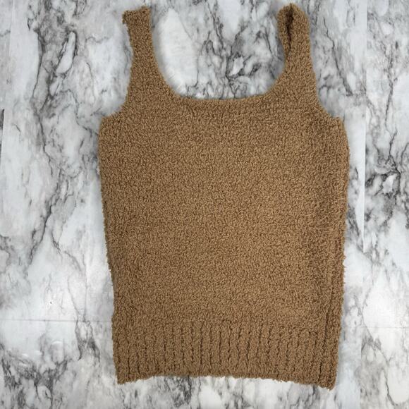 Skims Cozy Light Brown Cropped Tank Top Womens Medium Fuzzy Soft Stretch - Picture 2 of 6